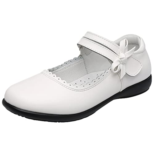 rismart Kinder Mädchen Intelligent Haken Loop Leder Mary Jane Halbschuhe Schuhe, Zwei Weiß Linien, 30 EU von rismart