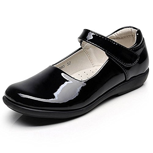 rismart Kinder Mädchen Intelligent Haken Loop Leder Mary Jane Halbschuhe Schuhe, Schwarz2, 35 EU von rismart
