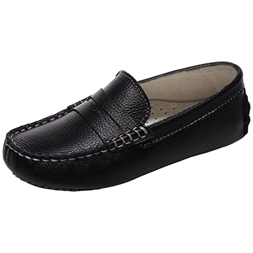 rismart Kinder Mokassins Loafer Jungen Mädchen Schlüpfen Bequem Lässig Elegant Flache Schuhe Schwarz,33 von rismart