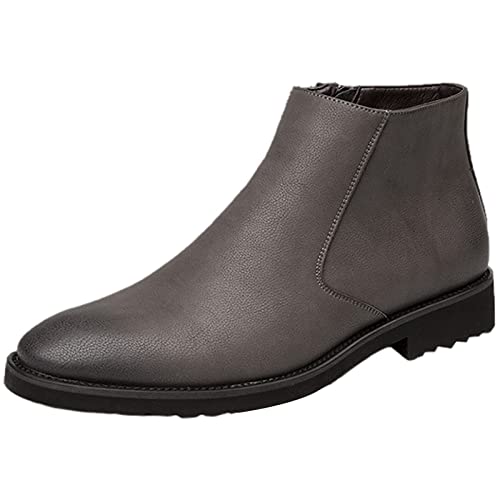 rismart Lederstiefel Chelsea Herren Knöchel Casual Kleid Schuhe mit Reißverschluss, grau, 42 EU von rismart