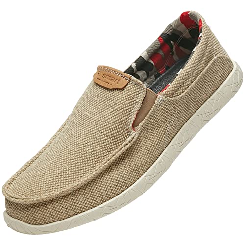 rismart Loafers Slipper Mokassins zum Herren Lässig Leinen Slip on rutschfest Beige,41 von rismart