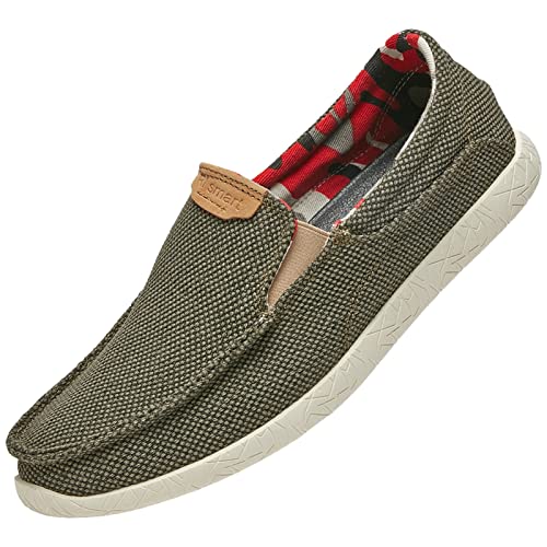 rismart Loafers Slipper Mokassins zum Herren Lässig Leinen Slip on rutschfest Grün,41.5 von rismart