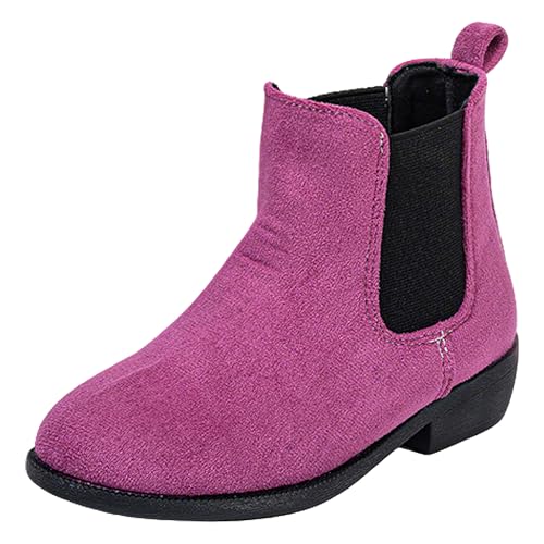 rismart Mädchen Chelsea Stiefel aus Kunstwildleder Hohe Winterstiefel für Kinder, Kirschrot, 31.5 von rismart