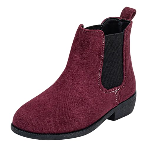 rismart Mädchen Chelsea Stiefel aus Kunstwildleder Hohe Winterstiefel für Kinder, Weinrot, 31.5 von rismart