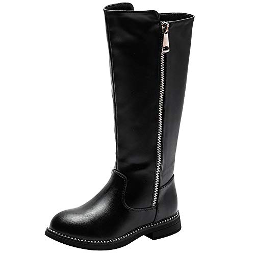 rismart Mädchen Langschaft Stiefel Leder Kniehohe Mode Reitstiefel mit Warm Gefüttert und Seitlichem Reißverschluss SN03922(Schwarz,26 EU) von rismart