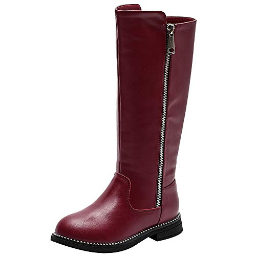 rismart Mädchen Langschaft Stiefel Leder Kniehohe Mode Reitstiefel mit Warm Gefüttert und Seitlichem Reißverschluss SN03922(Weinrot,27 EU) von rismart