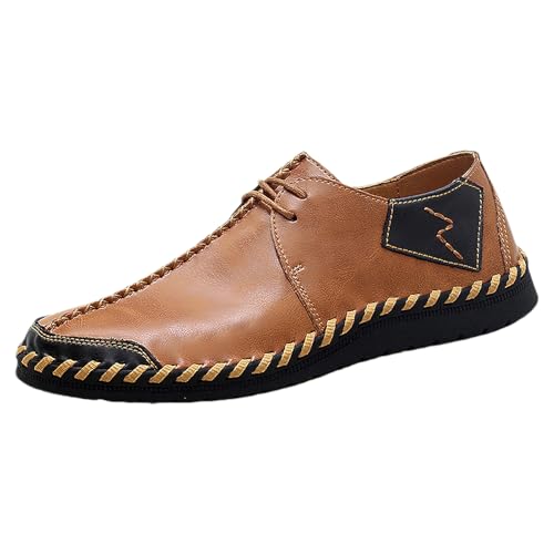 rismart Männer Leder Loafer Schuhe Slip on Handgenäht Lässig Fahrend Trainer Braun,44 von rismart