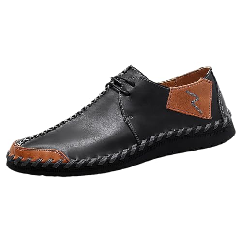 rismart Männer Leder Loafer Schuhe Slip on Handgenäht Lässig Fahrend Trainer Schwarz,44 von rismart