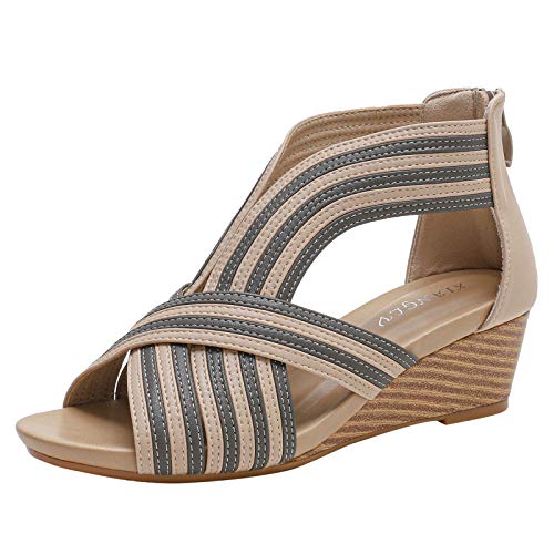 rismart Sandalen Damen Peep Toe Mitte Keilabsatz Riemchen Beiläufig Kleid Sommer Schuhe Mandel,38.5 EU rismart Sandalen Damen Peep Toe Mitte Keilabsatz Riemchen Beiläufig Kleid Sommer Schuhe Mandel,38.5 EU von rismart