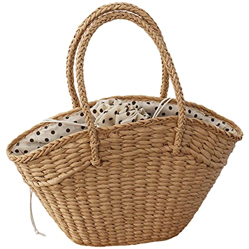 rismart Sommer Strand Handtasche, Handgemacht Stroh Tasche Urlaubstasche Khaki von rismart
