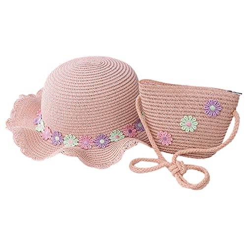 rismart Sonnenhut mit Täschchen Set Mädchen Kinder Sommer Hut mit Blumendekoration Rosa - Kleine Blume von rismart