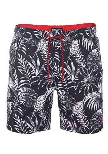 riverso Badehose Herren RIVKai Regular Fit Badeshorts Schwimmhose Sporthose Kurze Hose Shorts Tunnelzug Taschen Sommer Strand Schwarz 4XL, Größe:4XL, Farbe:Black-Cherry Red von riverso