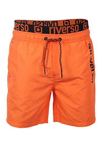 riverso Badehose Herren Regular Fit RIVBobby Badeshorts Sporthose Schwimmhose Shorts Kurze Hosen Print Elastischer Bund Orange 5XL, Größe:5XL, Farbe:Shiny Orange-Black von riverso