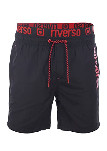 riverso Badehose Herren Regular Fit RIVBobby Badeshorts Sporthose Schwimmhose Shorts Kurze Hosen Print Elastischer Bund Schwarz 3XL, Größe:3XL, Farbe:Black-Cherry Red von riverso