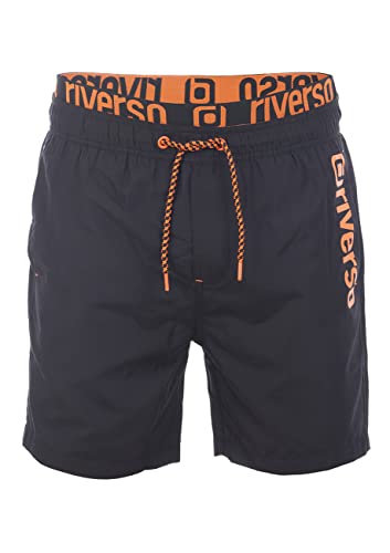 riverso Badehose Herren Regular Fit RIVBobby Badeshorts Sporthose Schwimmhose Shorts Kurze Hosen Print Elastischer Bund Schwarz 3XL, Größe:3XL, Farbe:Black-Shiny Orange von riverso