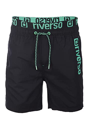 riverso Badehose Herren Regular Fit RIVBobby Badeshorts Sporthose Schwimmhose Shorts Kurze Hosen Print Elastischer Bund Schwarz M, Größe:M, Farbe:Black-Flashy Green von riverso