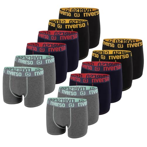 riverso Boxershorts Herren 12er Pack RIVOle Unterhosen Unterwäsche Retroshorts Set Boxer Shorts Stretch, Größe:M, Farbe:Farbmix 10 von riverso