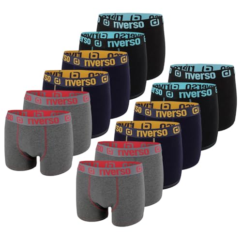riverso Boxershorts Herren 12er Pack RIVOle Unterhosen Unterwäsche Retroshorts Set Boxer Shorts Stretch, Größe:S, Farbe:Farbmix 11 von riverso