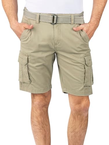 riverso Cargo Shorts Herren mit Gürtel Regular Fit RIVJoko Kurze Hosen Cargoshorts Sommer Stretch, Größe:5XL, Farbe:Beige von riverso