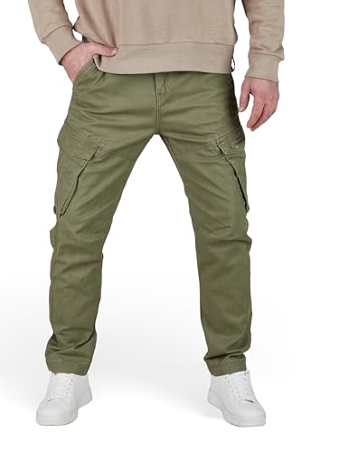 riverso Cargohose Herren lang RIVNick Tapered Fit Cargo Hose Taschen Stretch, Größe:36, Farbe:Ivy Olive von riverso