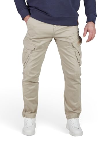 riverso Cargohose Herren lang RIVNick Tapered Fit Cargo Hose Taschen Stretch, Größe:42, Farbe:Wet Sand von riverso