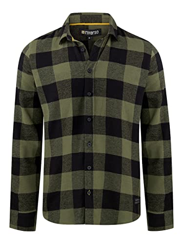 riverso Flanellhemd Herren Langarm Kariert Regular Fit RIVArne Hemd Holzfällerhemd Karohemd 100% Baumwolle Grün, M, 100% Baumwolle, Größe:M, Farbe:Ivy Green (12400) von riverso