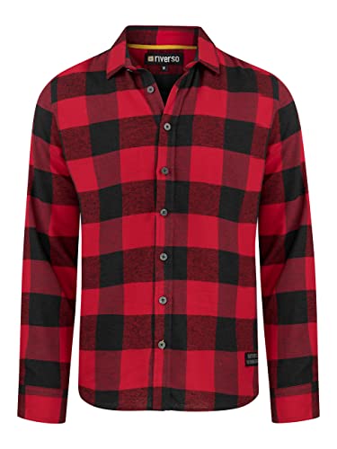 riverso Flanellhemd Herren Langarm Kariert Regular Fit RIVArne Hemd Holzfällerhemd Karohemd 100% Baumwolle Rot, L, 100% Baumwolle, Größe:L, Farbe:Cherry Red (15300) von riverso