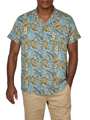 riverso Hawaii Hemd Männer Kurzarm RIVMick Regular Fit Hemd Sommerhemd Hawaiihemd Brusttasche Blumen, Größe:L, Farbe:Tropical Slate Blue von riverso
