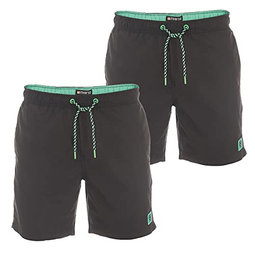 riverso Herren Badehose Badeshort 2er Pack RIVDavid Kurze Hose Sommer Sport Shorts Tunnelzug 100% Polyester, Größe:3XL, Farbe:Black Green (24000) von riverso