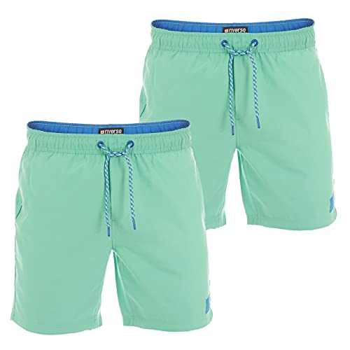 riverso Herren Badehose Badeshort 2er Pack RIVDavid Kurze Hose Sommer Sport Shorts Tunnelzug 100% Polyester, Größe:3XL, Farbe:Bright Green (12600) von riverso