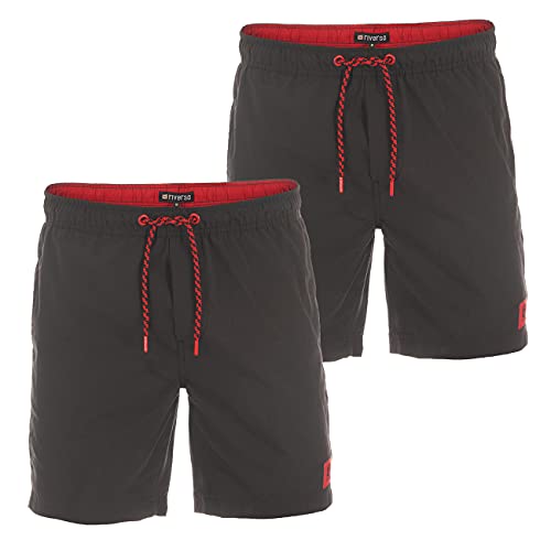 riverso Herren Badehose Badeshort 2er Pack RIVDavid Kurze Hose Sommer Sport Shorts Tunnelzug 100% Polyester, Größe:4XL, Farbe:Black Red (24001) von riverso