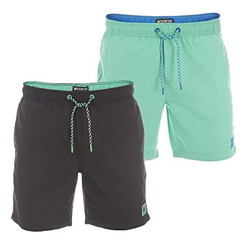 riverso Herren Badehose Badeshort 2er Pack RIVDavid Kurze Hose Sommer Sport Shorts Tunnelzug 100% Polyester, Größe:L, Farbe:Farbmix 1 von riverso