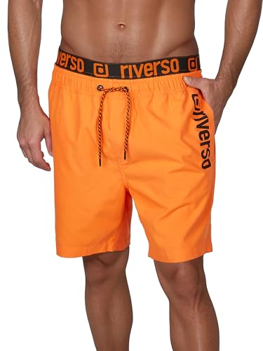 riverso Badehose Herren Regular Fit RIVBobby Badeshorts Sporthose Schwimmhose Shorts Kurze Hosen Print Elastischer Bund Orange M, Größe:M, Farbe:Shiny Orange-Black von riverso