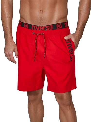 riverso Badehose Herren Regular Fit RIVBobby Badeshorts Sporthose Schwimmhose Shorts Kurze Hosen Print Elastischer Bund Rot M, Größe:M, Farbe:Cherry Red-Black von riverso