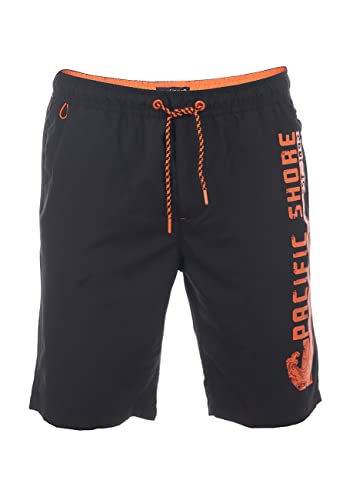 riverso Badehose Herren Regular Fit RIVJannik Badeshorts Sporthose Schwimmhose Shorts Kurze Hosen Print Elastischer Bund Schwarz L, Größe:L, Farbe:Black - Orange (64006) von riverso