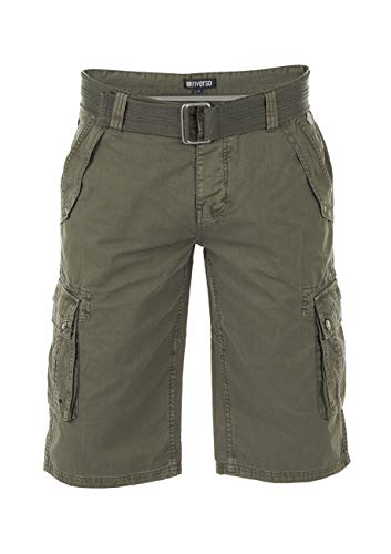 riverso Herren Cargo Shorts RIVAnton Regular Fit Gürtel Taschen Sommer Baumwolle Basic Kurze Kariert Hose Bermuda Einfarbig, Größe:W 32, Farbe:Military Green (12300) von riverso