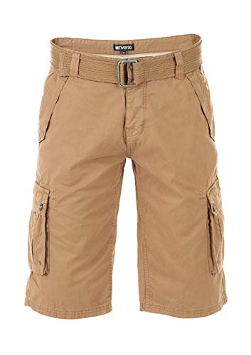 riverso Herren Cargo Shorts RIVAnton Regular Fit Gürtel Taschen Sommer Baumwolle Basic Kurze Kariert Hose Bermuda Einfarbig, Größe:W 31, Farbe:Camel Beige (20000) von riverso