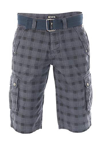 riverso Herren Cargo Shorts RIVAnton Regular Fit Gürtel Taschen Sommer Baumwolle Basic Kurze Kariert Hose Bermuda Einfarbig, Größe:W 31, Farbe:Washed Indigo Blue Black (19300) von riverso