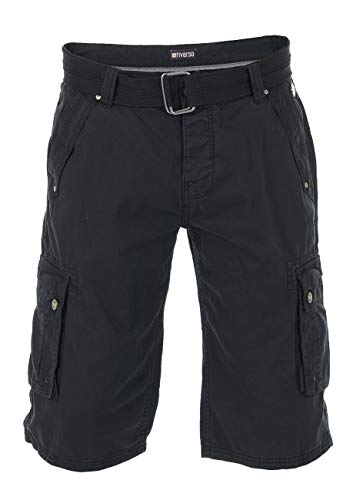 riverso Herren Cargo Shorts RIVAnton Regular Fit Gürtel Taschen Sommer Baumwolle Basic Kurze Kariert Hose Bermuda Einfarbig, Größe:W 32, Farbe:Black (24000) von riverso