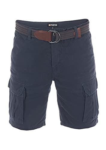 riverso Herren Cargo Shorts RIVJakob Kurze Hose Regular Bermuda 100% Baumwolle Mit Gürtel Blau w31, Größe:W 31, Farbe:Dark Blue (19400) von riverso