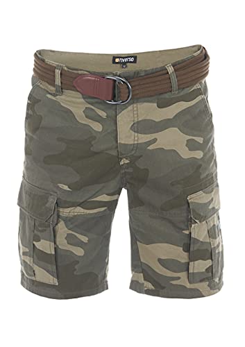 riverso Herren Cargo Shorts RIVJakob Kurze Hose Regular Bermuda 100% Baumwolle Mit Gürtel Camouflage w30, Größe:W 30, Farbe:Camouflage Olive (12000) von riverso