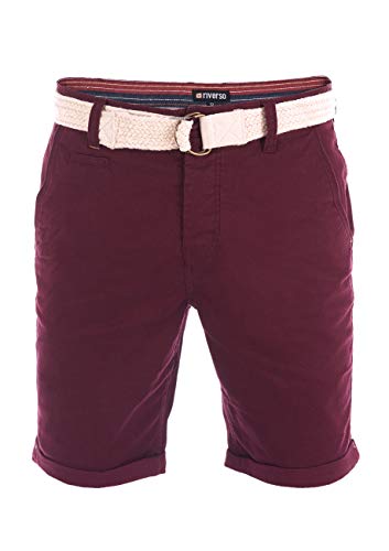 riverso Herren Chino Shorts RIVHenry Gürtel Bermuda Kurze Hose 98% Baumwolle Hellblau Dunkelblau Navy Rot Grün Orange Beige Grau w30 - w42, Größe:W 42, Farbe:Wine Red (15400) von riverso