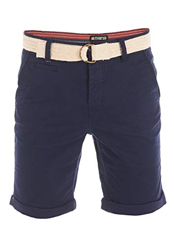 riverso Herren Chino Shorts RIVHenry Gürtel Bermuda Kurze Hose 98% Baumwolle Hellblau Dunkelblau Navy Rot Grün Orange Beige Grau w30 - w42, Größe:W 30, Farbe:Dark Navy (19400) von riverso