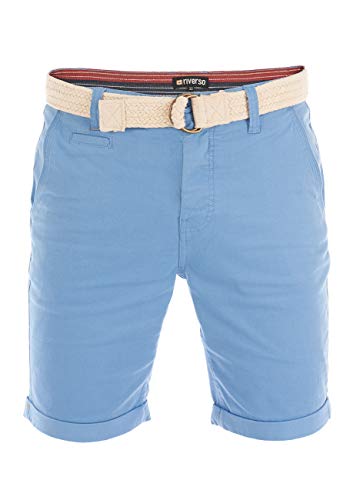 riverso Herren Chino Shorts RIVHenry Regular Fit Gürtel Taschen Sommer Basic Kurze Hose Stretch Bermuda, Größe:W 32, Farbe:Middle Blue von riverso