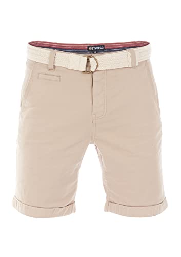 riverso Chino Shorts Herren mit Gürtel Regular Fit RIVHenry Kurze Hosen Bermuda Shorts Knopfleiste Stretch, Größe:W 33, Farbe:Sahara Sand Beige von riverso