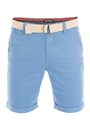 riverso Kurze Hosen Herren Sommer Chino Shorts mit Gürtel Regular Fit RIVHenry Bermuda Stretch, Größe:W 34, Farbe:Middle Blue von riverso