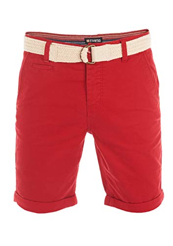 riverso Herren Chino Shorts RIVHenry Regular Fit Gürtel Taschen Sommer Basic Kurze Hose Stretch Bermuda, Größe:W 32, Farbe:Middle Red von riverso