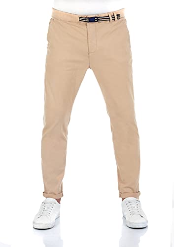 riverso Herren Chinohose RIVMalte Slim Fit Chino Hose klick Gürtel Freizeithose Stoffhose Baumwolle Stretch Beige w32, Größe:W 32, Farbe:Middle Beige (20300) von riverso