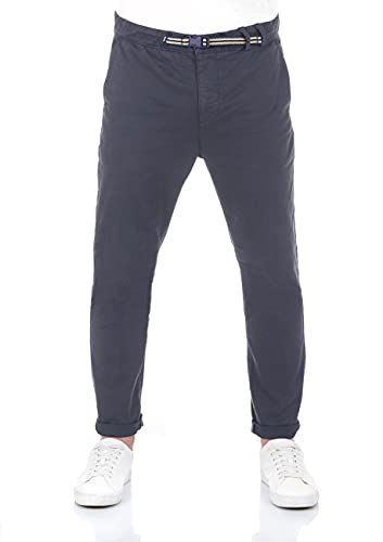 riverso Herren Chinohose RIVMalte Slim Fit Chino Hose klick Gürtel Freizeithose Stoffhose Baumwolle Stretch Blau w30, Größe:W 30, Farbe:Dark Blue (19400) von riverso