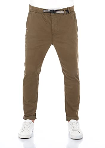 riverso Herren Chinohose RIVMalte Slim Fit Chino Hose klick Gürtel Freizeithose Stoffhose Baumwolle Stretch Grün w32, Größe:W 32, Farbe:Middle Green (12300) von riverso